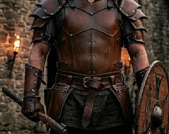 Armadura de pecho de cuero hecha a mano: Disfraz de caballero medieval para LARP y cosplay / Coraza de guerrero vikingo, atuendo para feria renacentista, armadura hecha a medida.