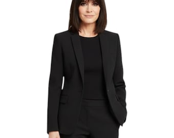 Blazer de lana negro de diseño para mujer: elegante chaqueta a medida para mujer, ideal para oficina y noche.