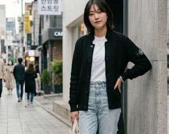 Chaqueta cárdigan estilo Stone Island con botones bordados para mujer, estilo coreano, suéter de punto de algodón, regalo