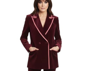 Blazer de terciopelo negro de diseño para mujer: Chaqueta elegante a medida para mujer / Traje de noche y formal de lujo