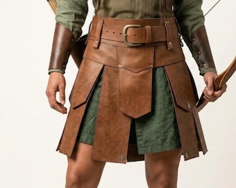 Falda escocesa de guerrero de cuero personalizada: Falda medieval para LARP (juego de rol en vivo) / Falda escocesa de armadura de gladiador vikingo, ajuste personalizado, disfraz para feria renacentista.
