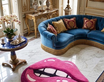 Handmade Pink Lips Tufted Rug, Y2K Pop Art Bedroom Carpet
