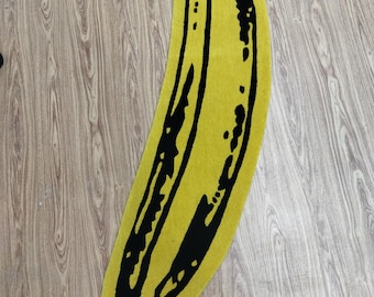 Handmade Banana Tufted Rug, Pop Art Wool Decor, Funky Shape Area Rug