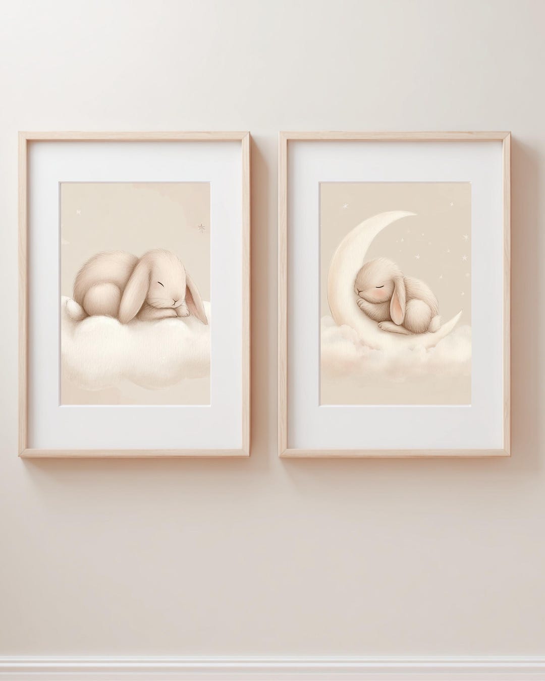 Neutral Nursery Wall Art Set | Sleeping Animals & Moon Prints for Baby ...