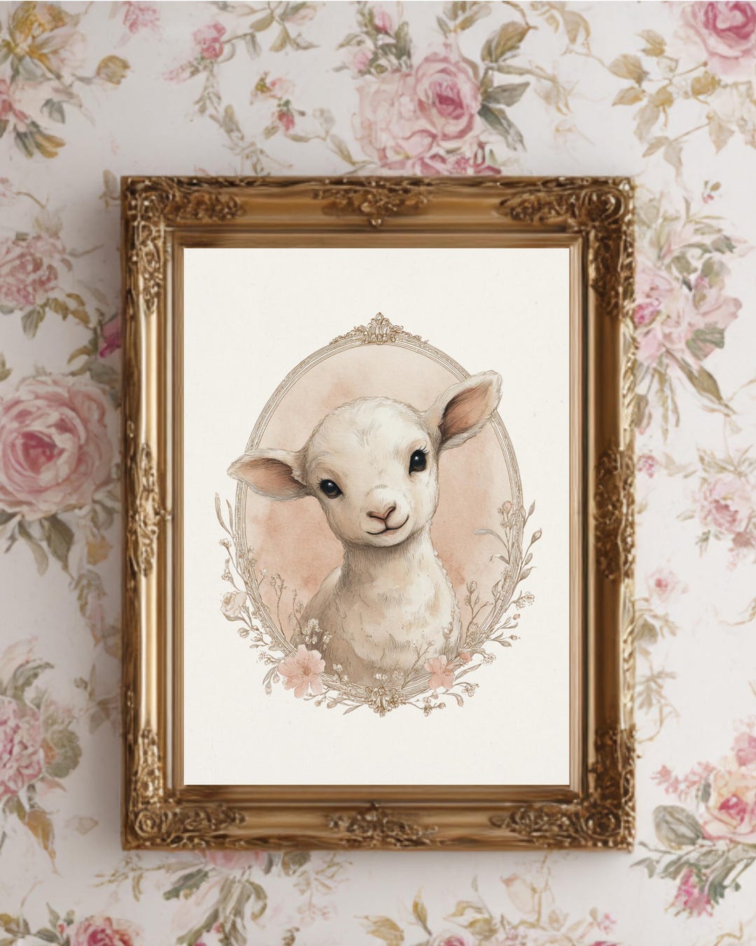 Vintage Lamb Nursery Wall Art, Blush Cottagecore Storybook Farm Animal ...