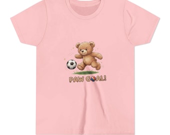 Teddy Bear Soccer Paw Goal Youth Tee | Kids Sports Shirt
