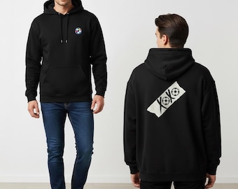 hooded sweatshirt black heart patch tape graphic back cozy pullover