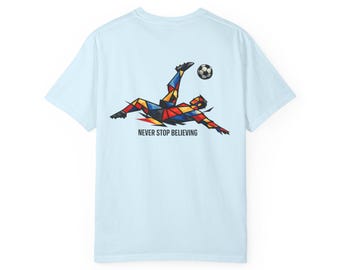 Geometrisk fotbolls-t-shirt med cykelspark | Sluta aldrig tro