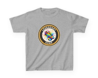 Legendary Game Badge Kids Tee | Rainbow Gaming Emblem