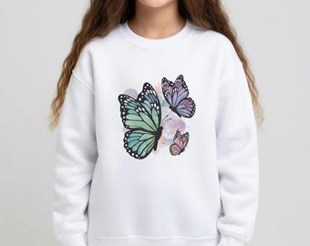 Watercolor Monarch Butterfly Sweatshirt | Pastel Monarch Butterflies Sweatshirt for Girls | Watercolor Nature Shirt