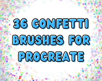 Confetti Brush Set for Procreate | 36 Brushes | Fun Colorful Confetti Stamps | Heart Confetti | Birthday Confetti | Many Confetti Shapes