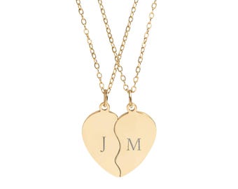 Custom Engraved Couples Heart Necklace | Personalized Break Apart Heart Necklace Set | For Couples, Anniversary Gift, Initial Necklace |