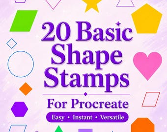 20 Basic Procreate Shape Stamps Set | Geometric Shapes | For Digital Art, Illustration & Graphic Design | Circle, Heart, Star, Square etc
