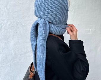 Brei-instructies voor Sophie Hood: DIY capuchonsjaal (PDF), eenvoudig ribbelsteekpatroon, sjaal/winteraccessoire, direct te downloaden.
