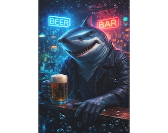 Shark Drinking Beer Underwater Bar Canvas