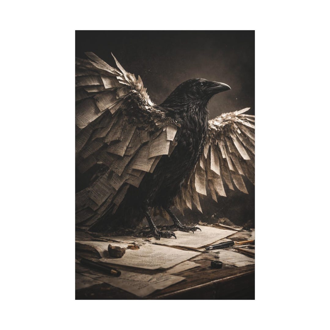 Raven Ripped Paper Effect Raven With Paper Wings Canvas | Matte Stretched Wall Art - Etsy