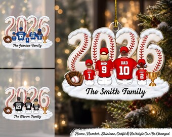 Baseball Family Team 2026 - Personalized Acrylic Ornament, Custom Baseball Team Ornament, Sports Family Tree Decoration, Dad Mom Kids Gift