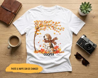 Falling Leaves, Wagging Tails - Personalized Shirt, Custom Dog Lover Gift, Fall Autumn Dog Shirt, Pet Memorial Gift, Animal Lover T-Shirt