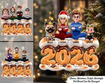 Christmas Sweet Marshmallow S'mores Family - Personalized Acrylic Ornament, Custom Gingerbread Family Ornament, Pet Lover Christmas Keepsake