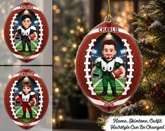 Football Boy Girl 2D Flat - Personalized Acrylic Ornament, Custom Football Player Ornament, Sports Fan Holiday Decoration, Dad Son Gift