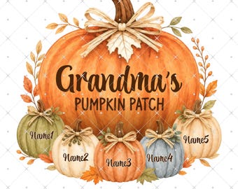 Grandma Grandpa's Pumpkin Patch Watercolor - Personalized PNG, Custom Grandkids Names Fall Design, Watercolor Pumpkin Family Graphic