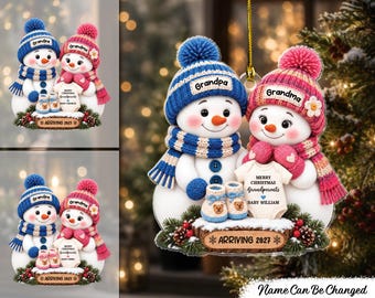 Promoted To Grandparents Cute Snowman 2D Flat - Personalized Acrylic Ornament, New Grandparents Gift, Baby Announcement Ornament