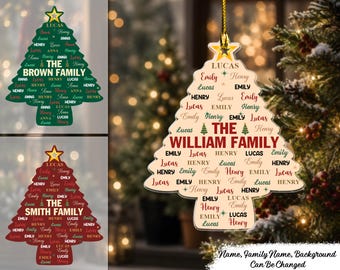 Custom Family Names Christmas Tree - Personalized Acrylic Ornament, Custom Name Family Ornament, Christmas Tree Shape Keepsake