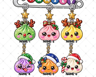 Christmas Family Safety Pin Dumpling Squishy - Personalized PNG, Custom Name Safety Pin Dumpling Character Clipart, Cute Holiday Ornament