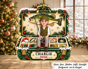 2026 Christmas Fishing - Personalized Acrylic Ornament, Fishing Gift for Dad Grandpa Son, Lake Lover Holiday Tree Decoration 2026