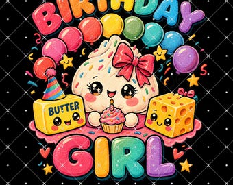 Birthday Girl Squishy Dumpling PNG, Cute Kawaii Birthday Clipart, Digital Download PNG, Adorable Party Design, Girl Birthday Shirt Png
