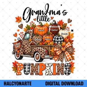 Grandma's Little Pumpkins Game Day - Personalized PNG, Custom Grandkids Names Game Day Fall Design, Leopard Pumpkin Truck Football Png