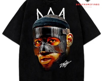 Youth + Adult Basketball King Graphic Tee Bron Classic, James Masked Design Shirt, Vintage Court Streetwear, Sports Fan Outfit, Retro Tshirt