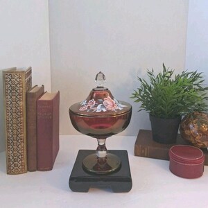 VTG 1975 Westmoreland Ruby Red Lidded Compote Dish, Signed E. Brown