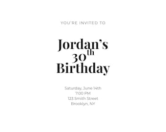 Adult Birthday Invitation Template | Editable Canva Invite | Modern Minimal Birthday Party Invitation | Instant Download