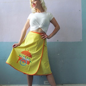 Vtg 60er 70er Jahre Wickelrock / Blumenwagen Patchwork Applikation / Marktrock