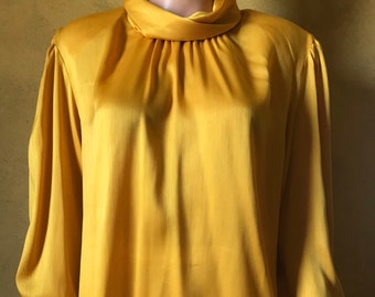 Vtg 80s Golden Yellow Silky Blouse