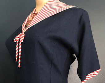 Vtg 40s 50s Navy Nautical Sailor Style Top