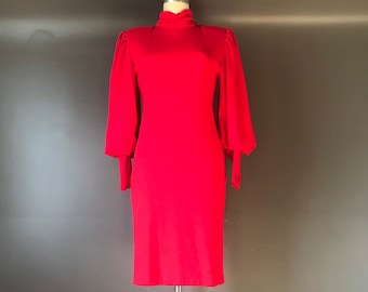 Vtg 80s Red Dress / Mutton Sleeve / Red Hot