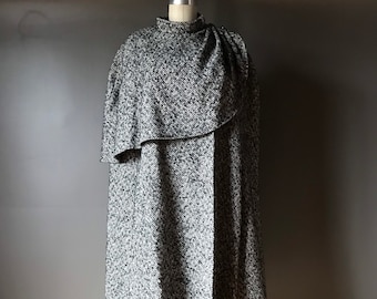 Vtg 70s Tweed Cape Coat