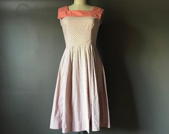 Vtg 40s Cotton Day Dress / Cute Collar