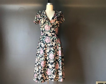 Vtg 70s Floral Wrap Dress