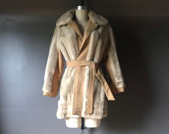 Vtg 70s London Leathers by Lilli Ann Faux Fur Wrap Coat
