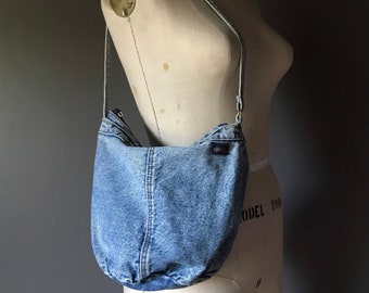 Vtg 80s Blue Jean Denim Crossbody Purse