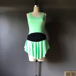 Vtg 80s Rounded Hem Skater Dress / Lets Get Physical / Neon Green / AMilano image 1