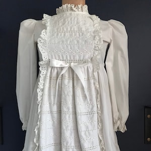 Vtg 70s White Prairie Style Ruffle & Eyelet Dress / Poof Sleeve Babydoll image 1