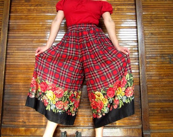 Vtg 80s 90s Plaid & Floral Wide Leg Crop Gaucho Pants - Etsy