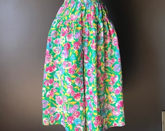 Vtg 80s Floral Wide Leg Gaucho Pant