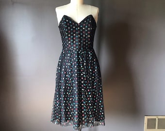 Vtg 80’s Sweetheart Metallic Polka Dots Dress