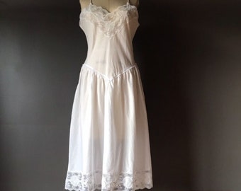 Vtg 80s 90s Victorias Secret White Cotton Slip Dress