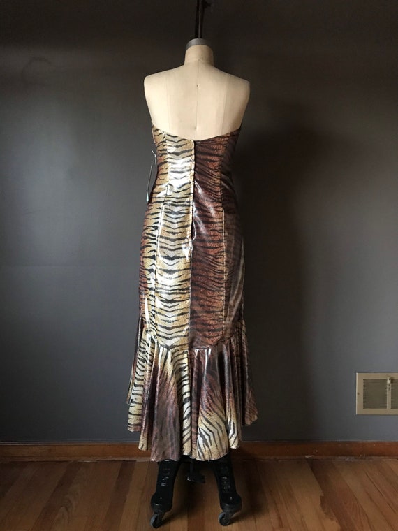 Vtg 80s Shiny Tiger Dress / Mermaid Hem - image 2